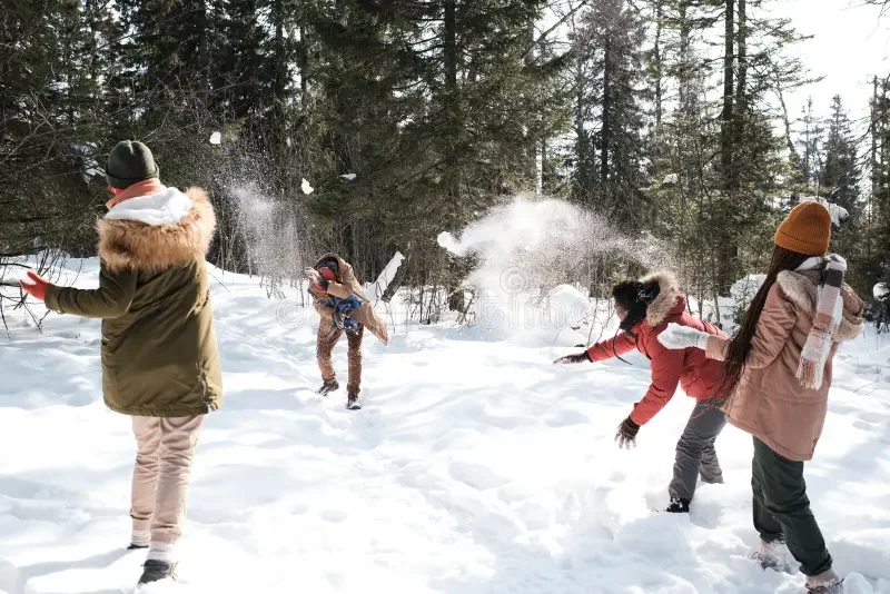 Grupo em batalha de bola de neve